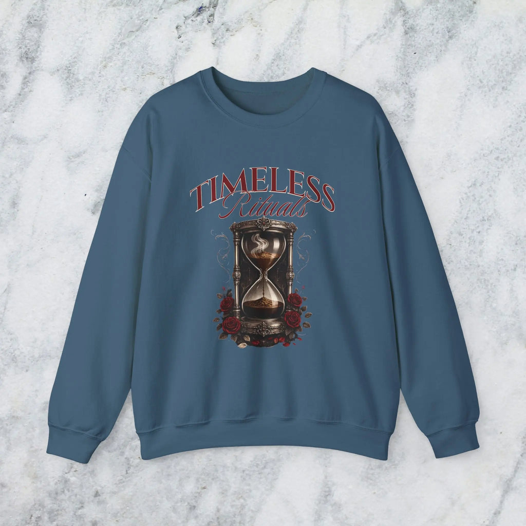 Timeless Rituals Hourglass Crewneck Sweatshirt — Gothic Vintage Rose Graphic Printify