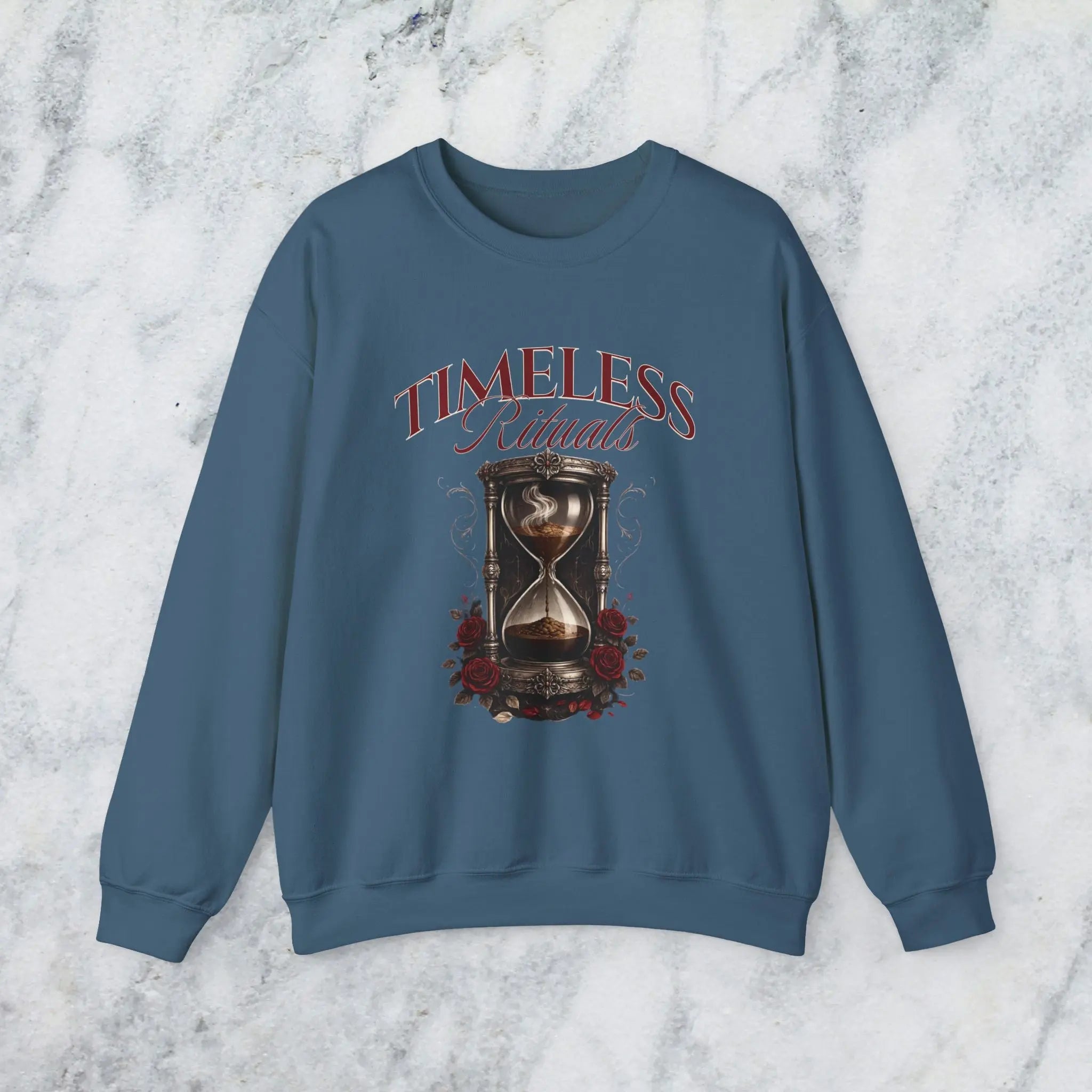 Timeless Rituals Hourglass Crewneck Sweatshirt — Gothic Vintage Rose Graphic Printify