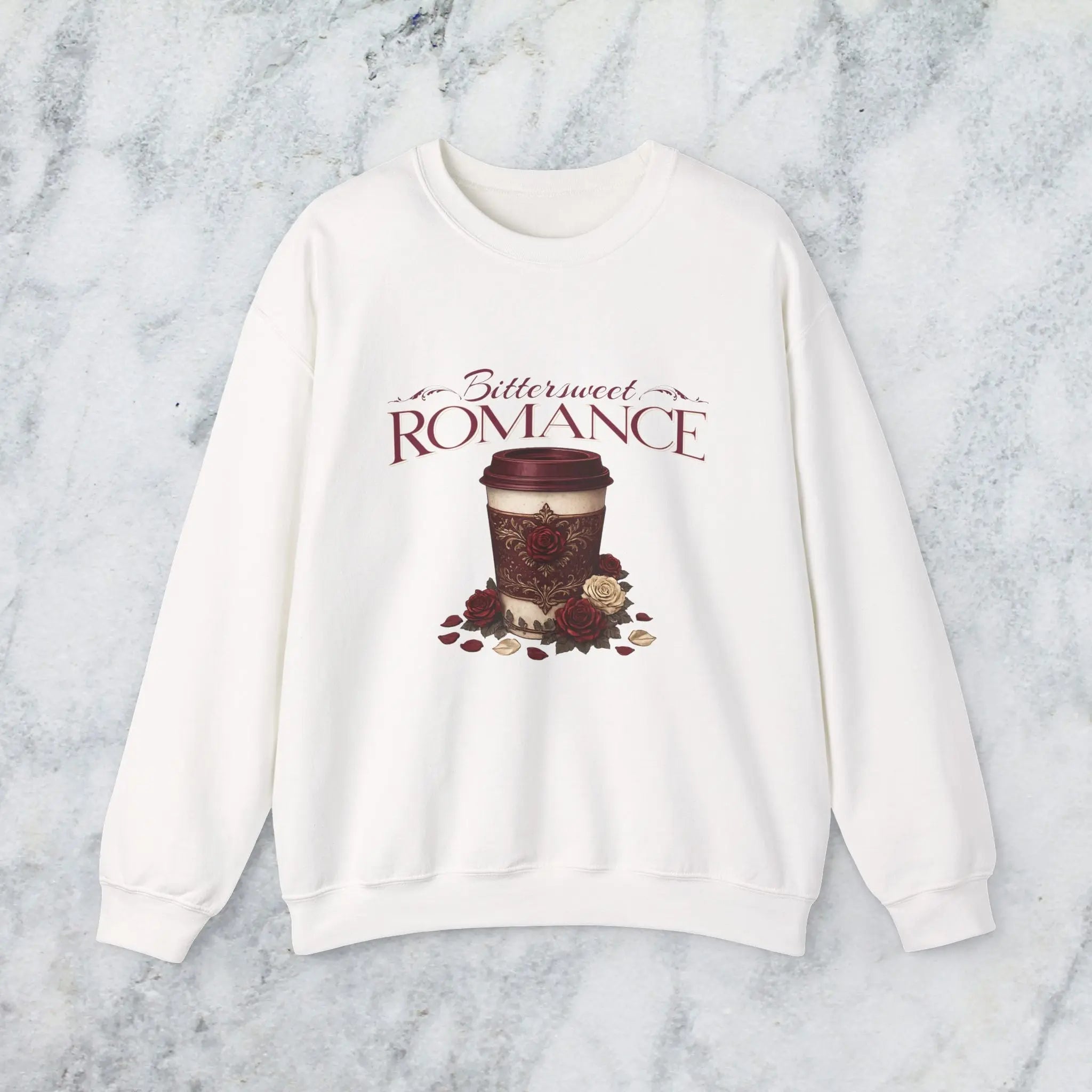 Bitterweet Romance Sweatshirt — Coffee & Roses Cozy Crewneck Printify