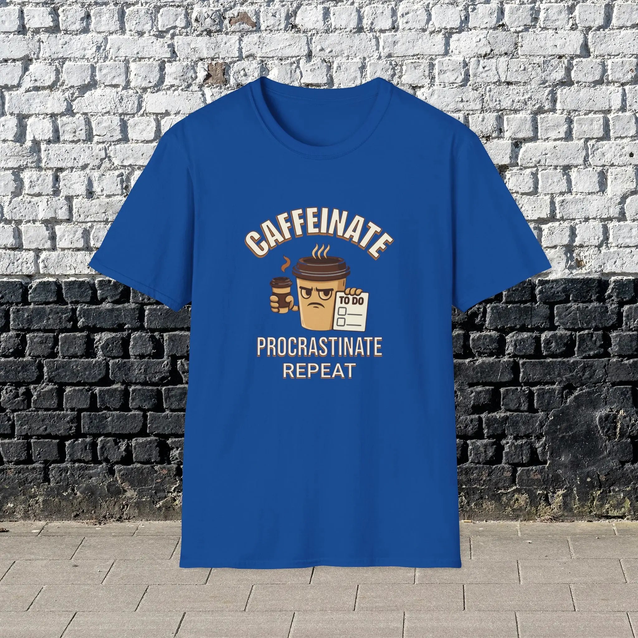 Caffeinate Procrastinate Repeat T-Shirt — Funny Coffee Lover Tee Printify