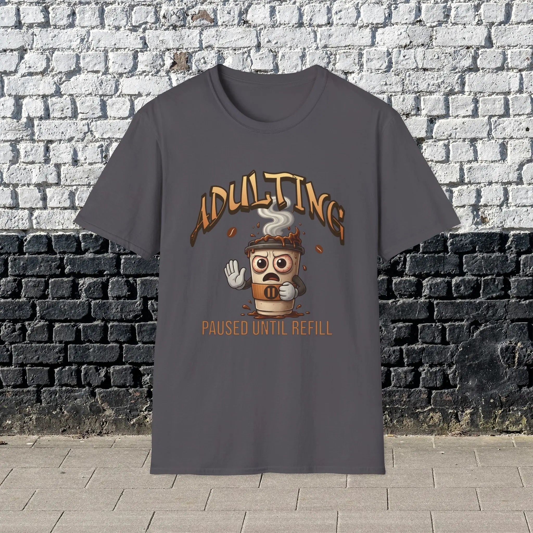 Adulting Coffee T-Shirt - Paused Until Refill funny coffee tee Printify