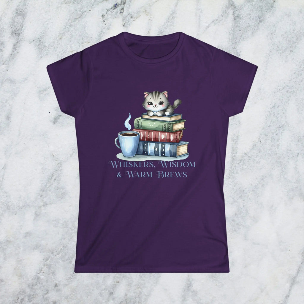 Whiskers Wisdom & Warm Brews Shirt – Cute Cat Coffee Lover Tee, Bookworm Cozy Reading T-Shirt, Cat Mom Gift for Caffeine Lovers Printify