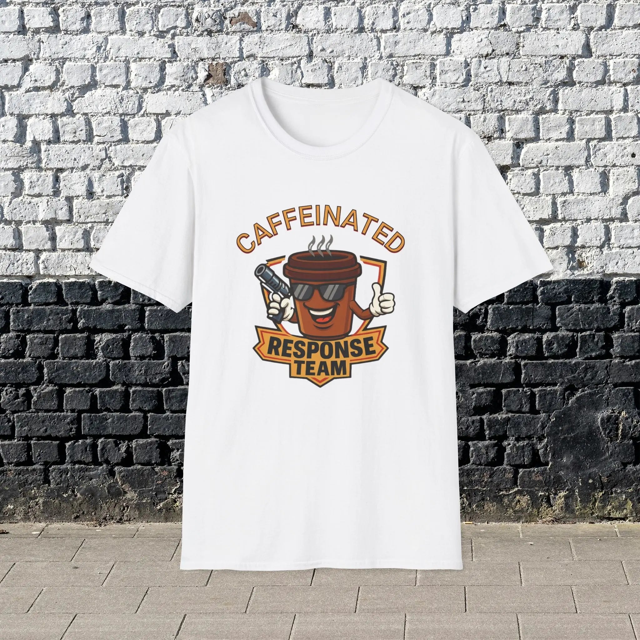 Caffeinated Response Team T-Shirt - funny coffee cup with tazer tee Printify