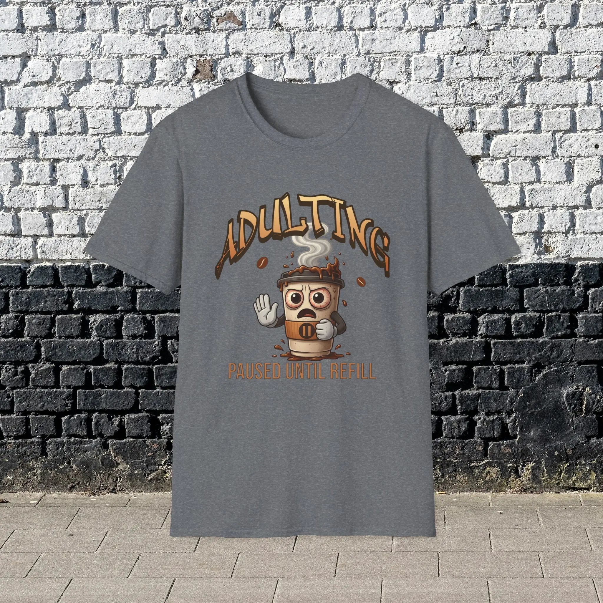 Adulting Coffee T-Shirt - Paused Until Refill funny coffee tee Printify