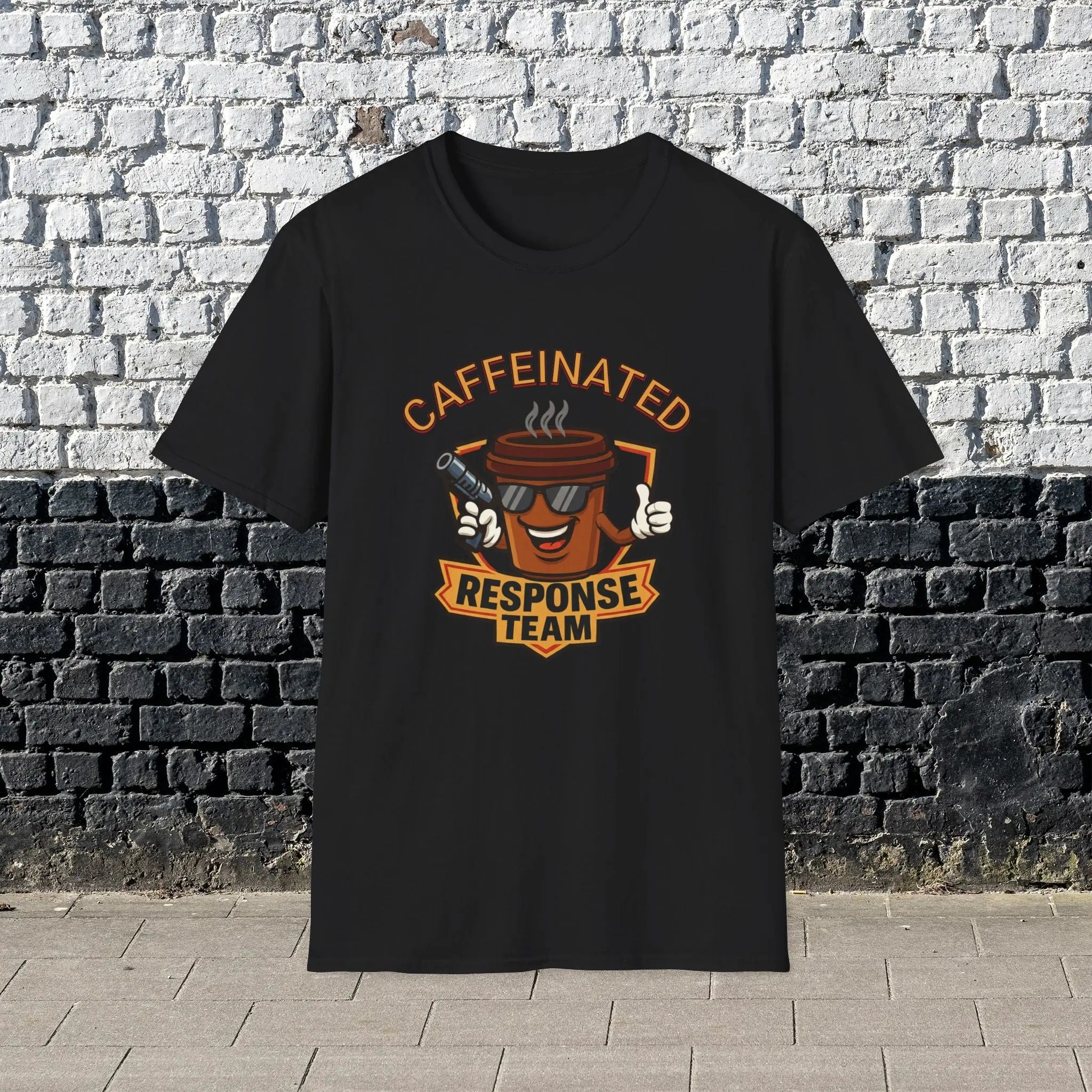 Caffeinated Response Team T-Shirt - funny coffee cup with tazer tee Printify