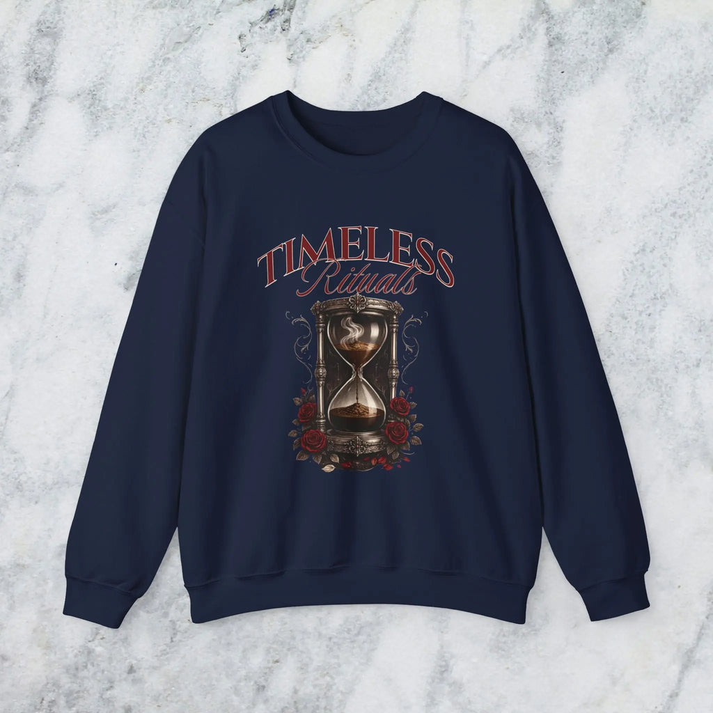 Timeless Rituals Hourglass Crewneck Sweatshirt — Gothic Vintage Rose Graphic Printify