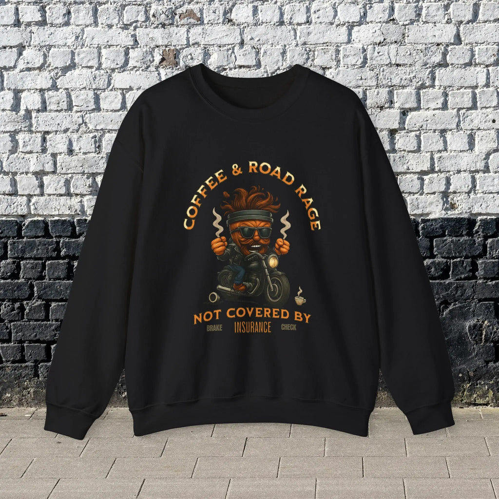 Coffee & Road Rage Sweatshirt - Funny To Go Cup on Motorcycle Coffee Sweatshirt Printify
