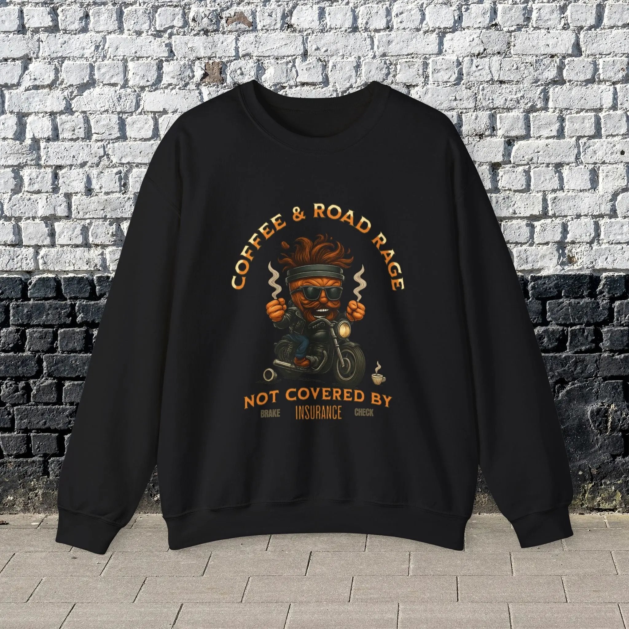 Coffee & Road Rage Sweatshirt - Funny To Go Cup on Motorcycle Coffee Sweatshirt Printify