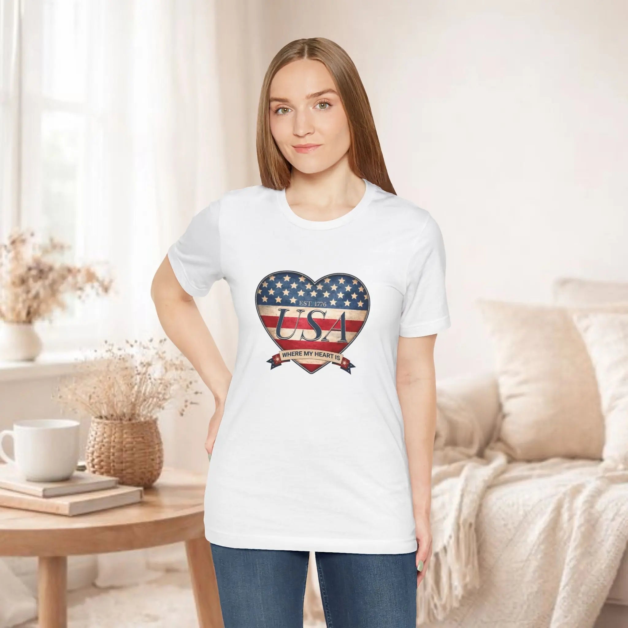 Where My Heart Is T-Shirt — Patriotic Heart Tee Printify