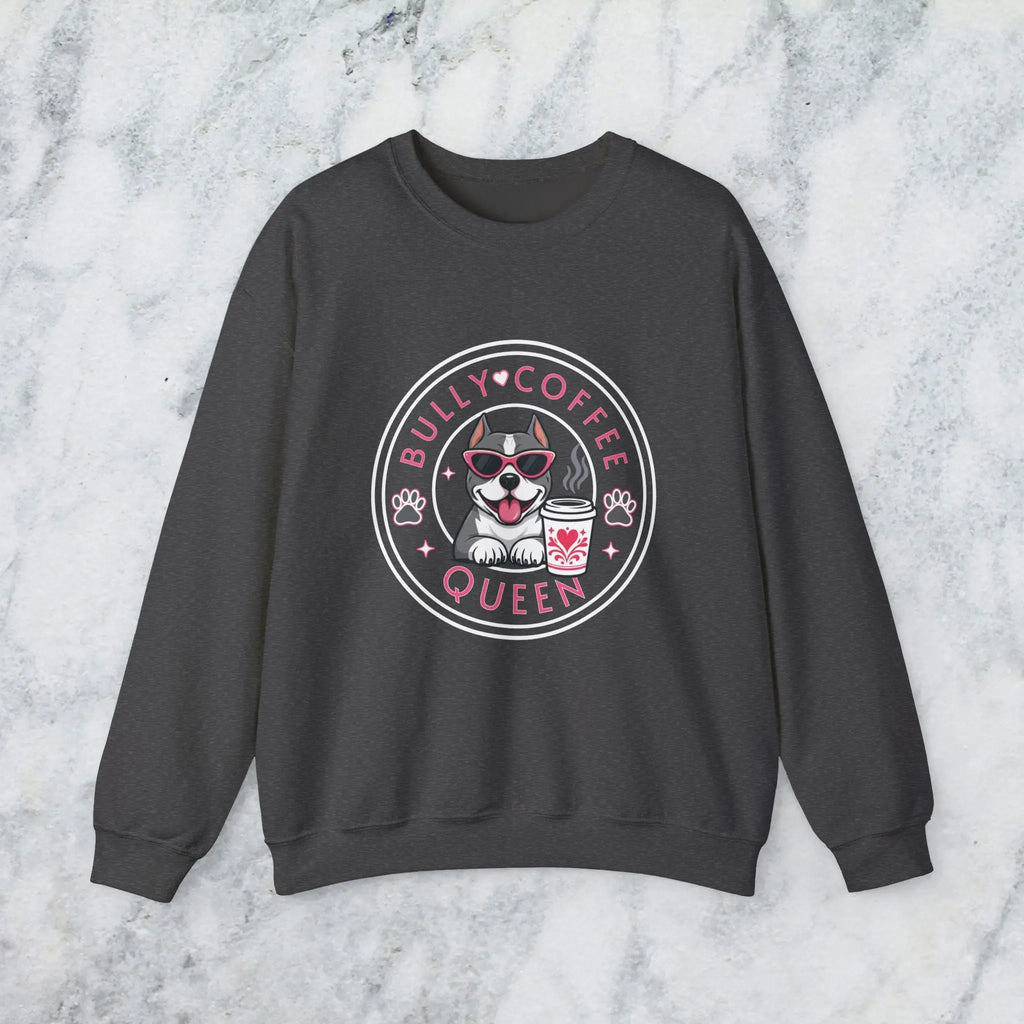 Bully Coffee Queen Sweatshirt — Pitbull with Pink Sunglasses & Coffee Graphic Printify