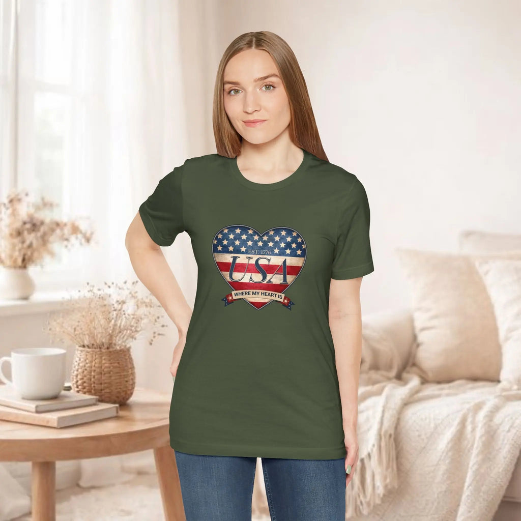 Where My Heart Is T-Shirt — Patriotic Heart Tee Printify