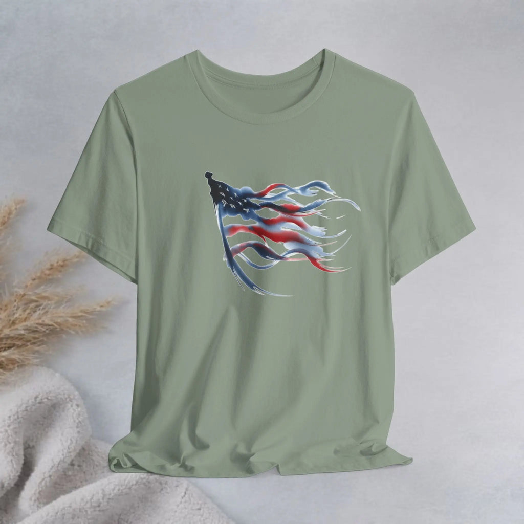American Flag Waving Tee — Patriotic Red White Blue T-Shirt Printify