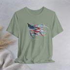 American Flag Waving Tee — Patriotic Red White Blue T-Shirt Printify