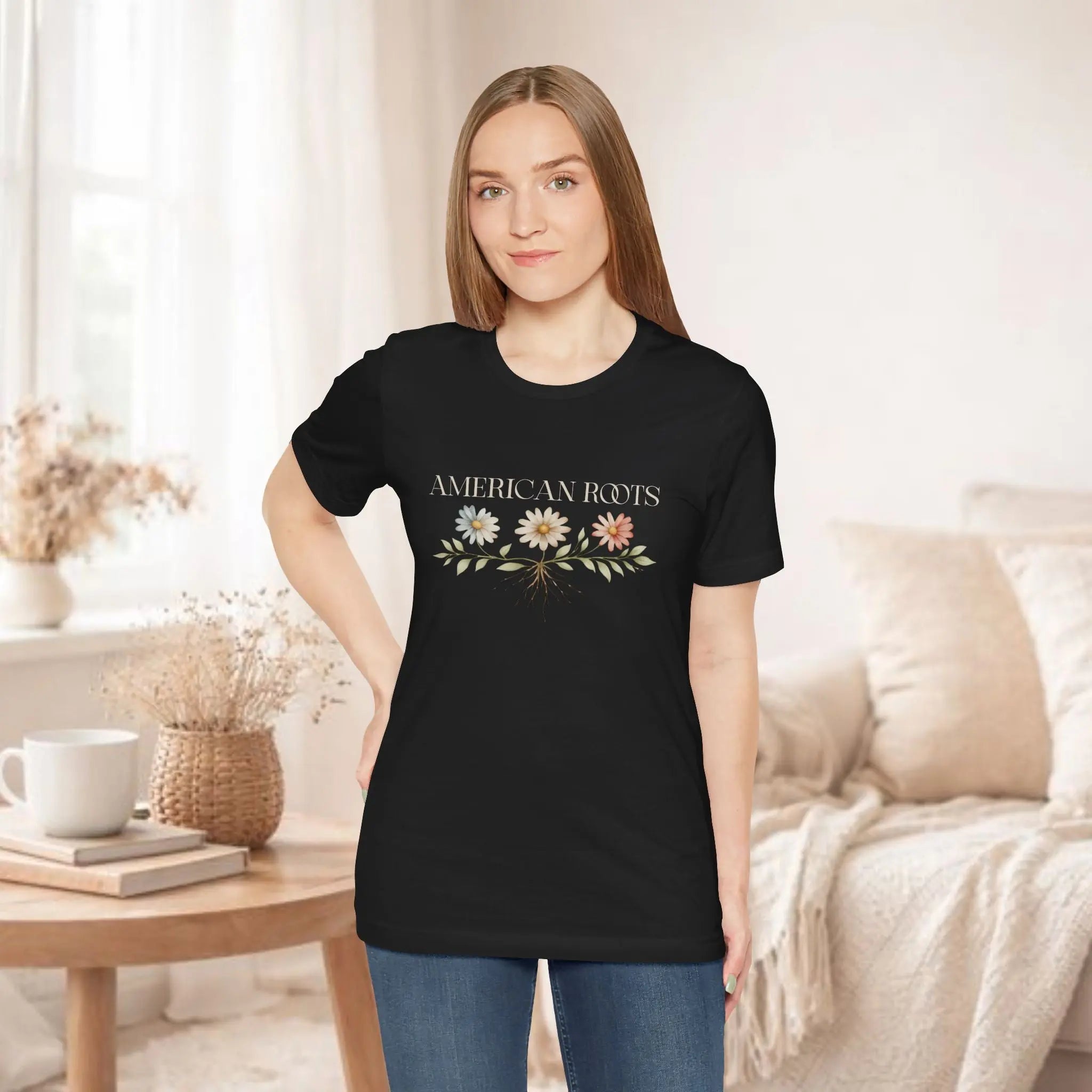 American Roots Floral Tee — Vintage Rustic Patriotic T‑Shirt Printify
