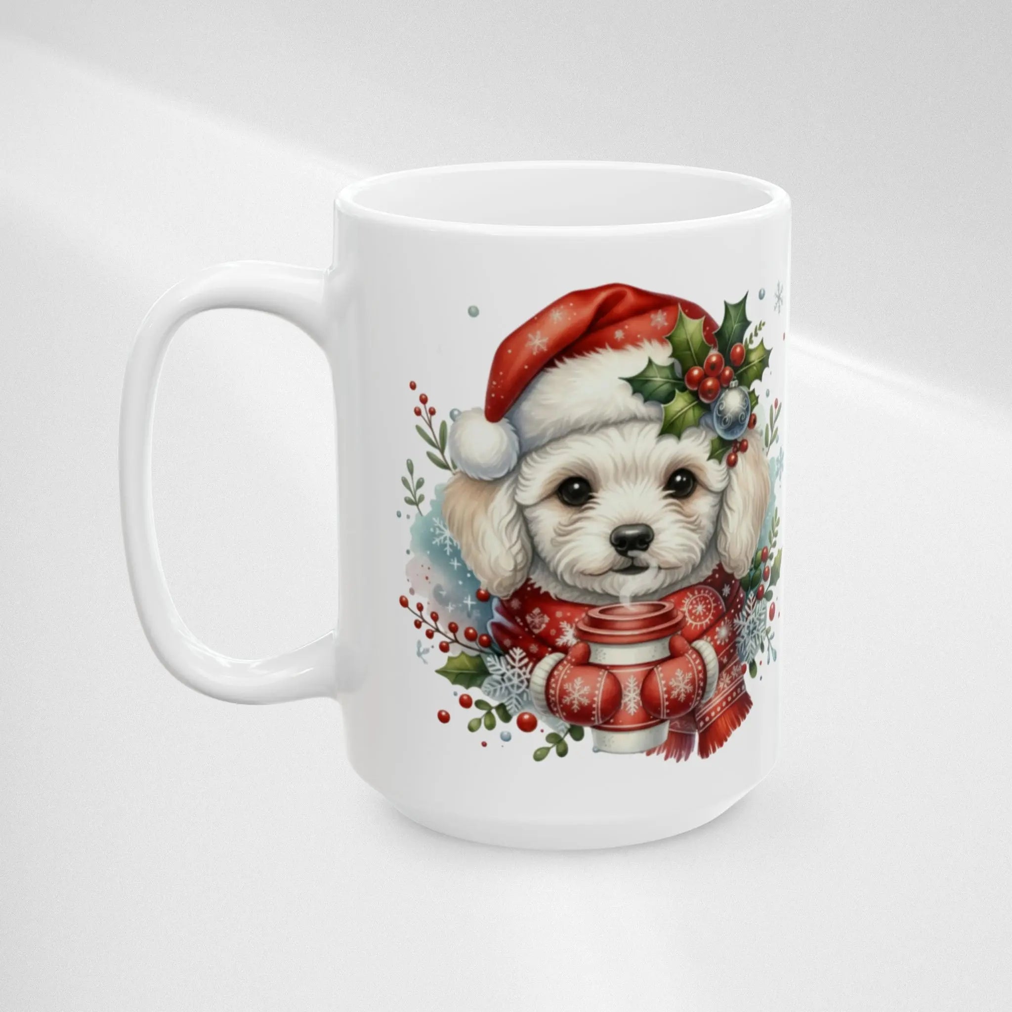 Christmas Poodle Coffee Mug — Cute Poodle in Santa Hat 15oz Printify