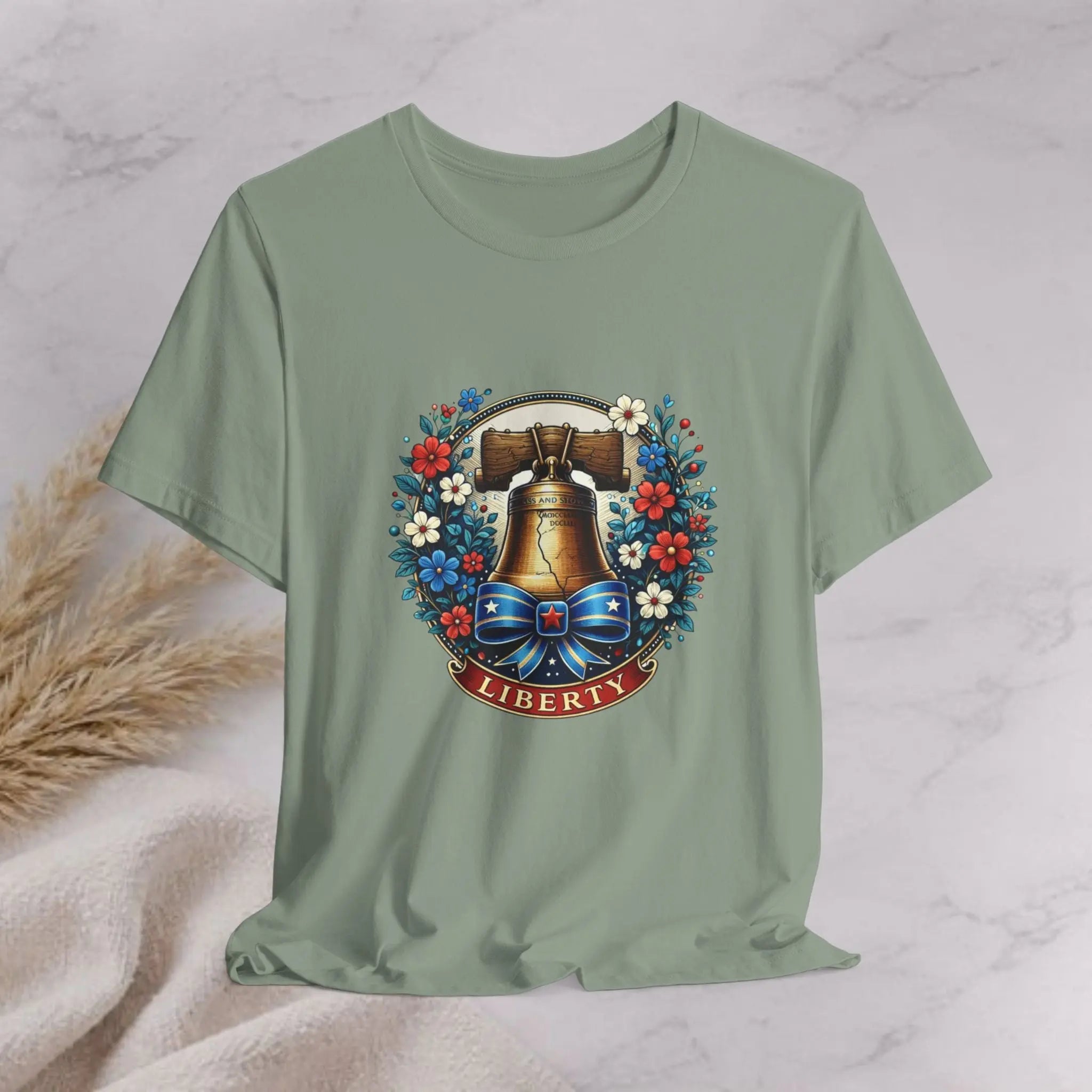 Liberty Bell Floral Tee — Liberty Banner Graphic T-Shirt Printify