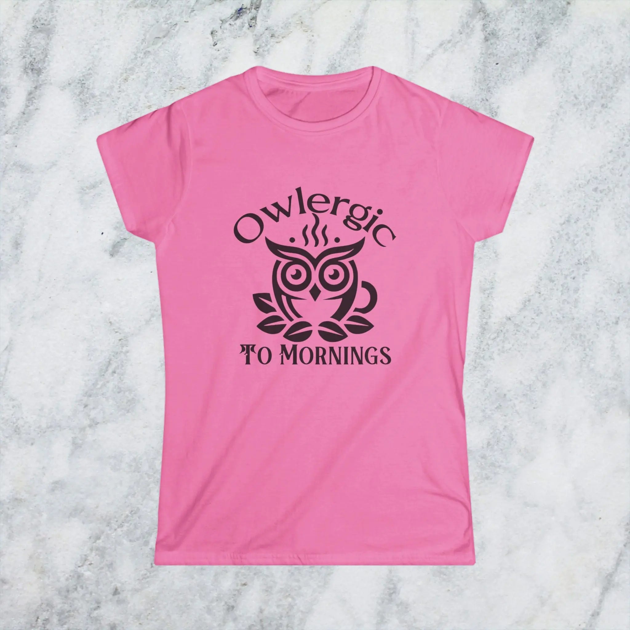 Owlergic to Mornings T-Shirt – Funny Owl Coffee Cup Graphic Tee Printify