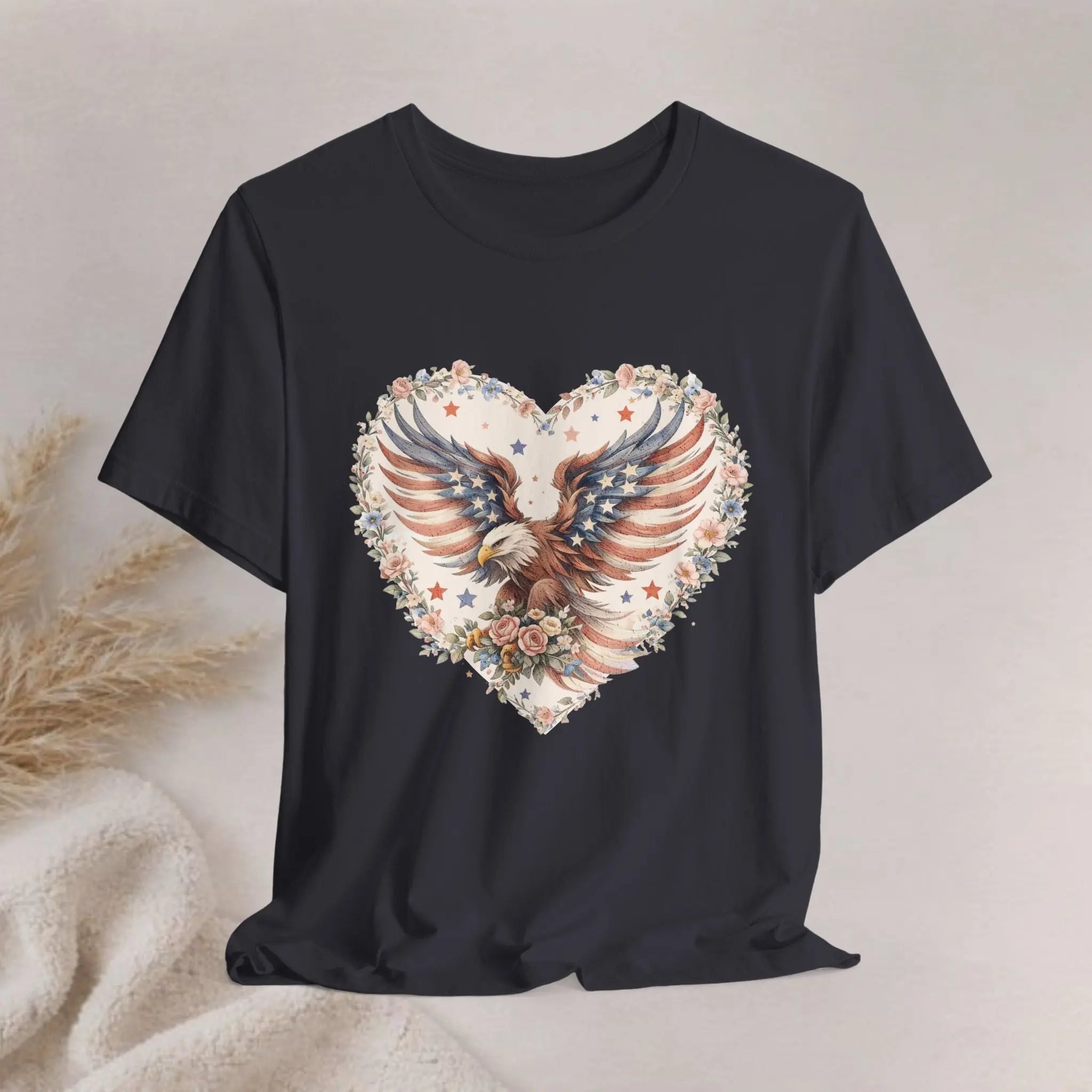 Heart Eagle T-Shirt — Floral Patriotic Eagle Heart Tee Printify