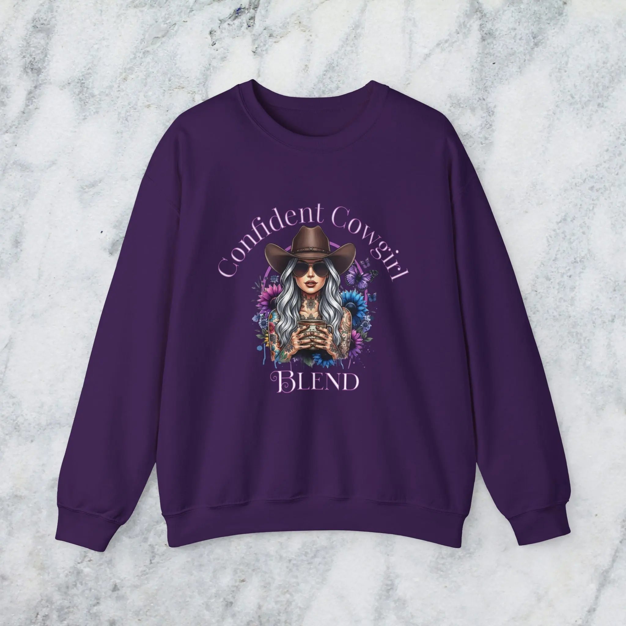 Confident Cowgirl Sweatshirt — Floral Western Coffee Blend Graphic Shirt Printify