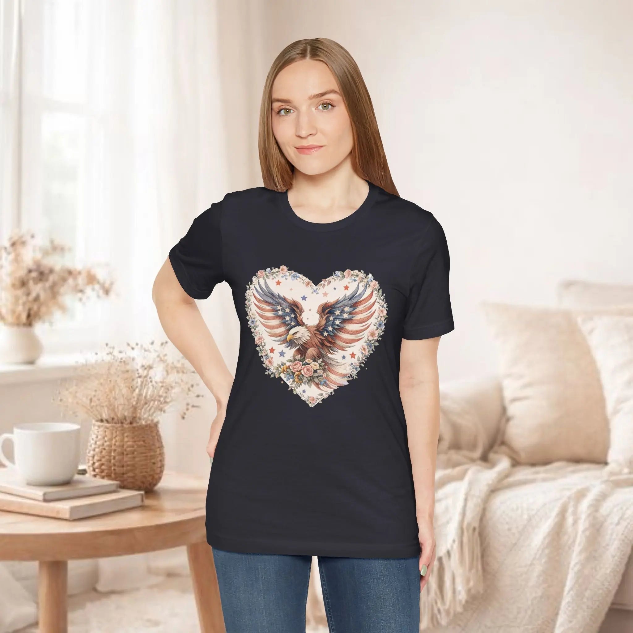 Heart Eagle T-Shirt — Floral Patriotic Eagle Heart Tee Printify