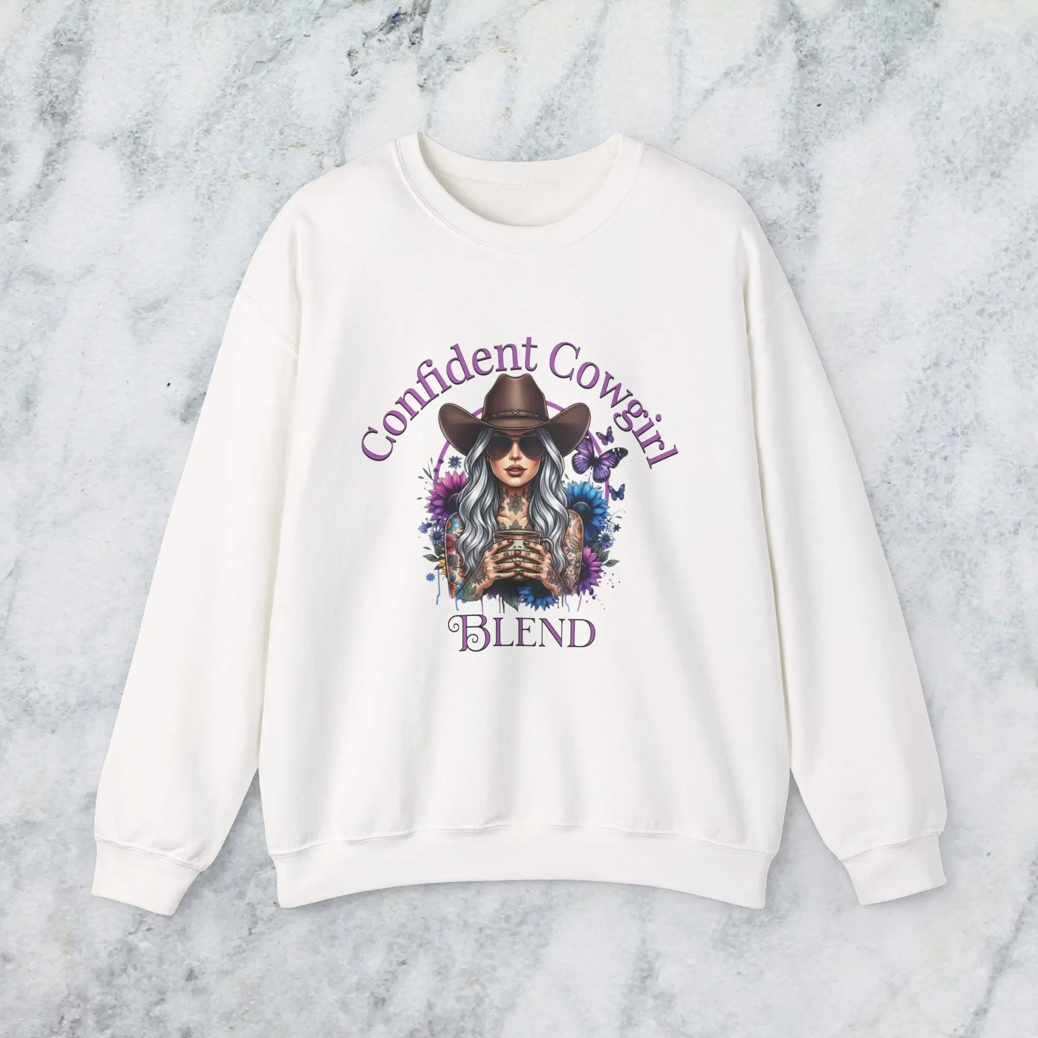 Confident Cowgirl Sweatshirt — Floral Western Coffee Blend Graphic Shirt Printify