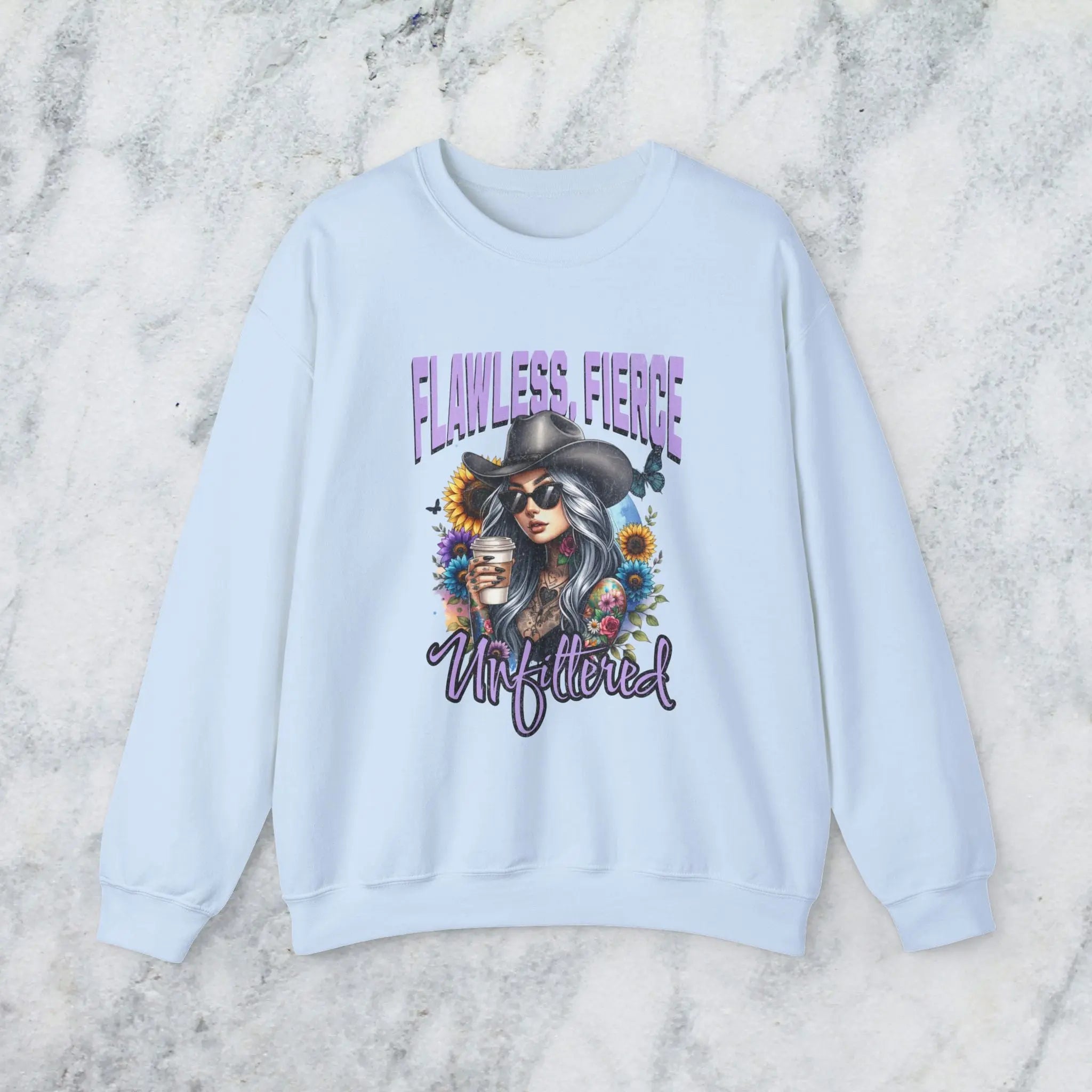 Unfiltered Cowgirl Sweatshirt - Cute Sassy Cowgirl Coffee Flower Shirt Printify