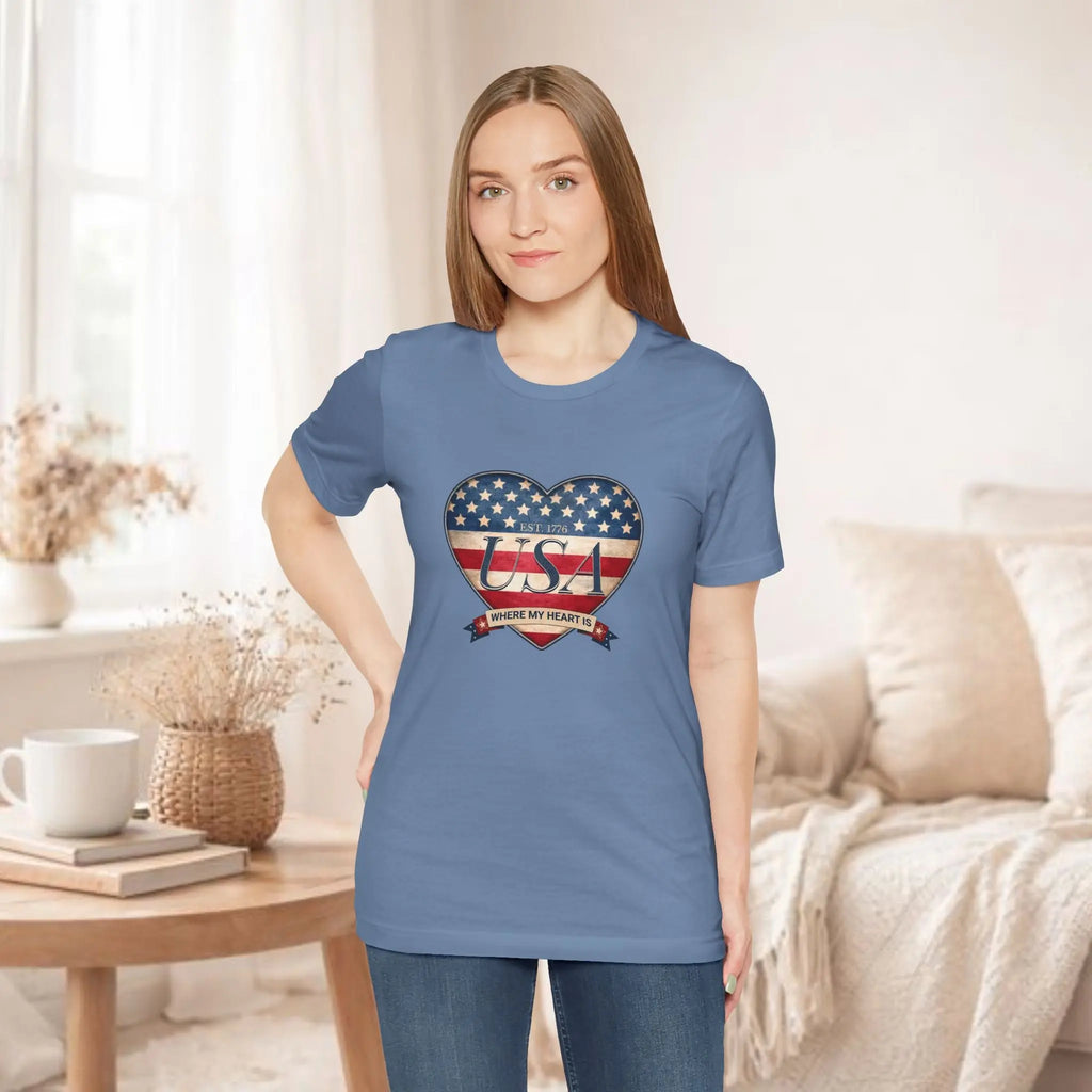 Where My Heart Is T-Shirt — Patriotic Heart Tee Printify