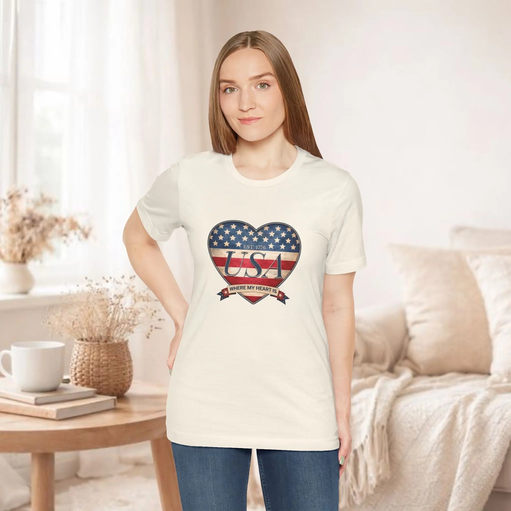 Where My Heart Is T-Shirt — Patriotic Heart Tee Printify