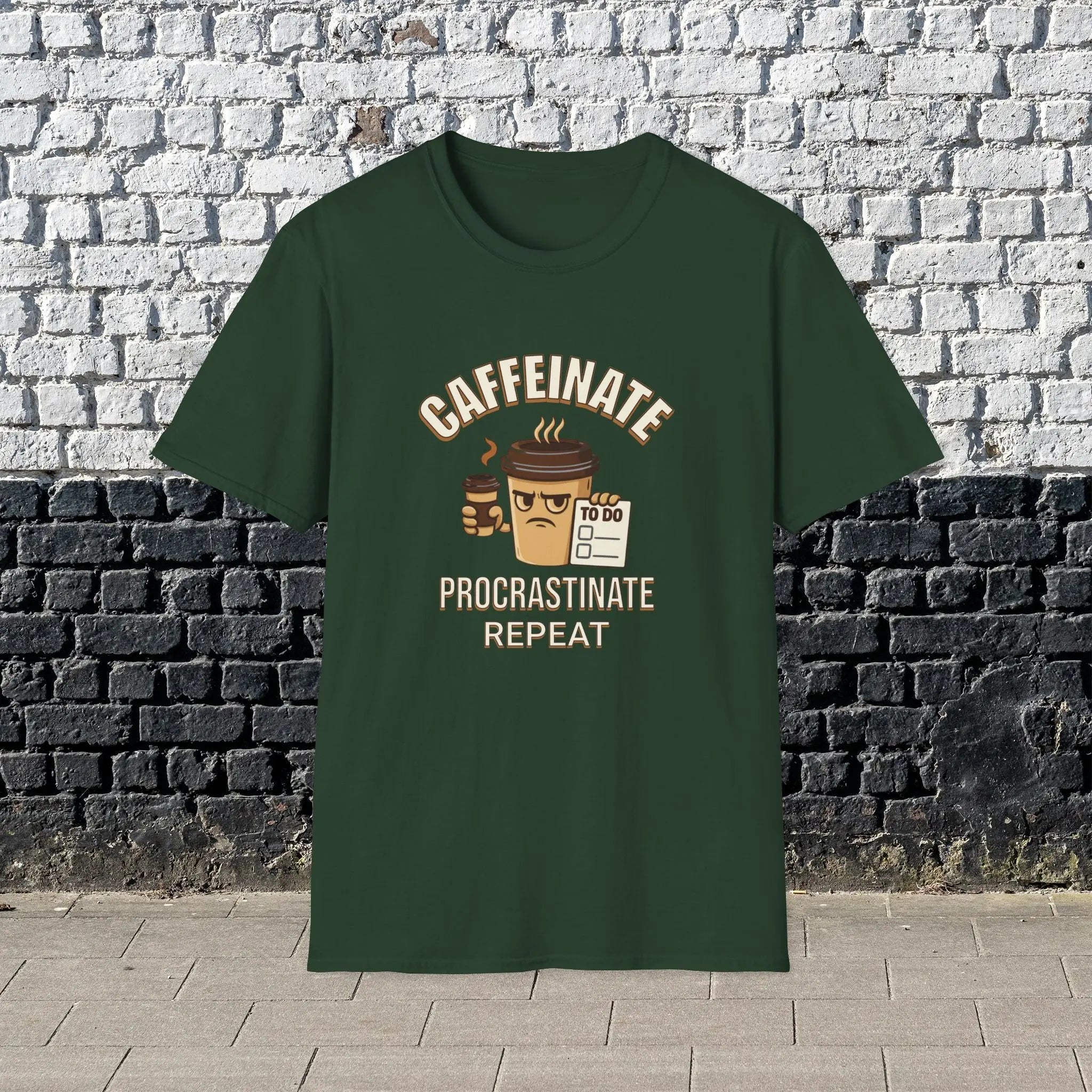 Caffeinate Procrastinate Repeat T-Shirt — Funny Coffee Lover Tee Printify