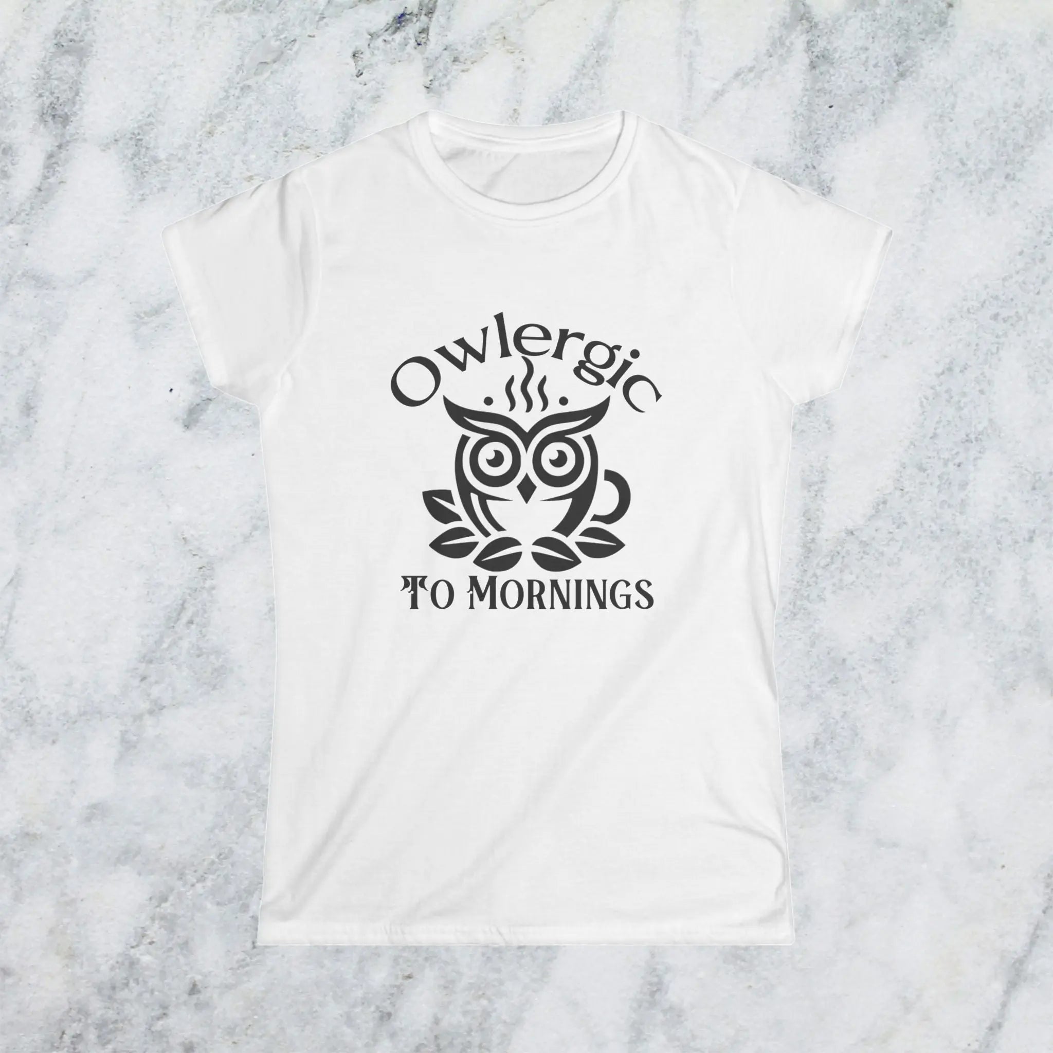 Owlergic to Mornings T-Shirt – Funny Owl Coffee Cup Graphic Tee Printify