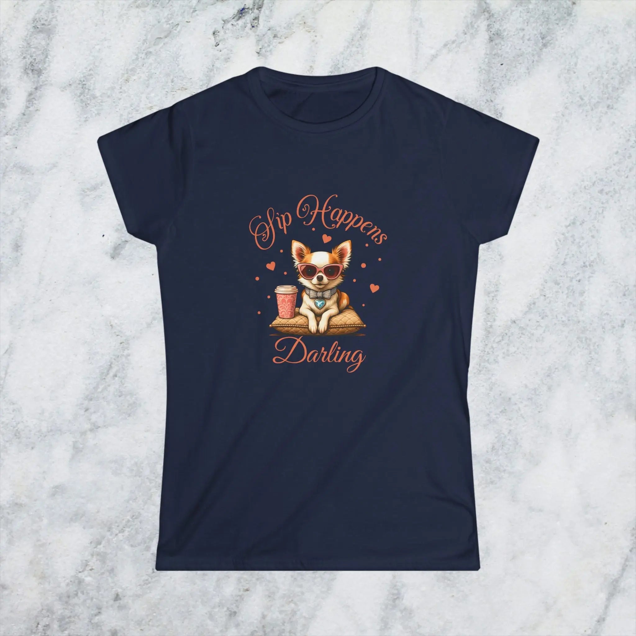 Sip Happens Darling Tee — Cute Chihuahua Coffee Women's T‑Shirt Printify