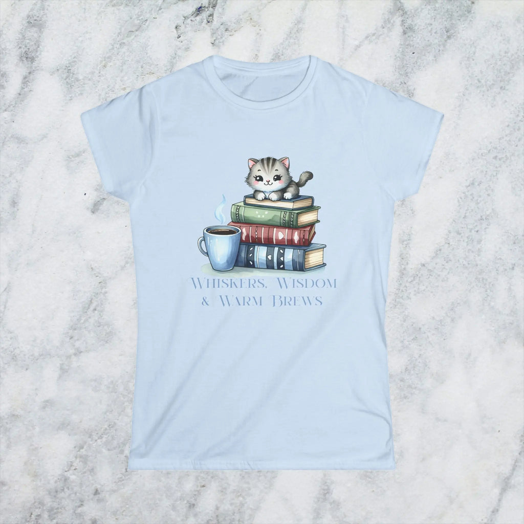 Whiskers Wisdom & Warm Brews Shirt – Cute Cat Coffee Lover Tee, Bookworm Cozy Reading T-Shirt, Cat Mom Gift for Caffeine Lovers Printify