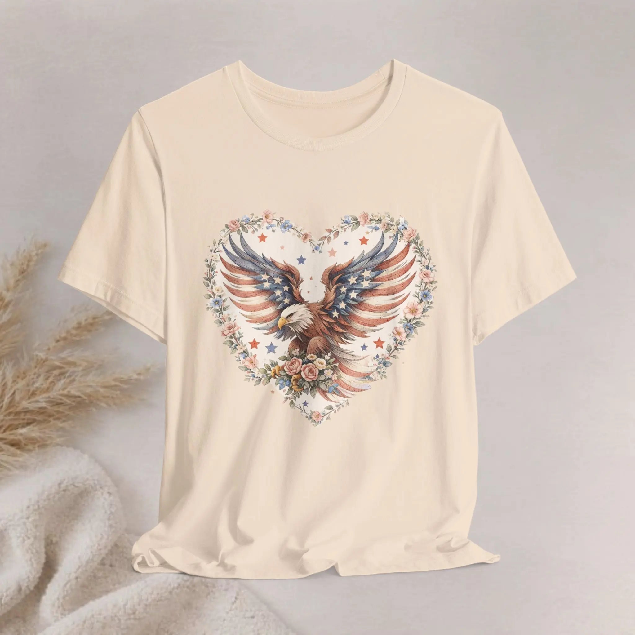 Heart Eagle T-Shirt — Floral Patriotic Eagle Heart Tee Printify