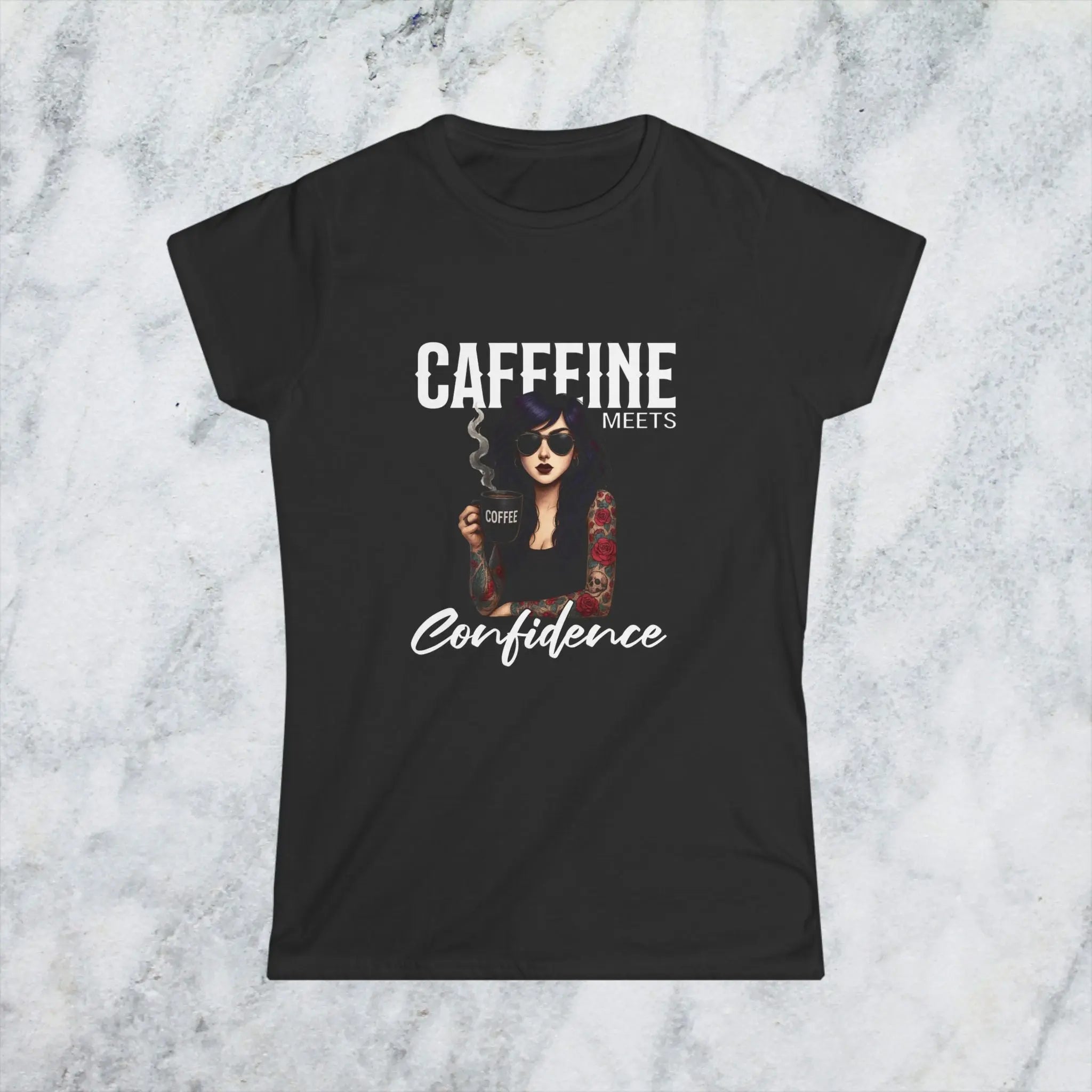 Caffeine Meets Confidence T-Shirt Tattoo Woman Caffeine Confidence Design Printify