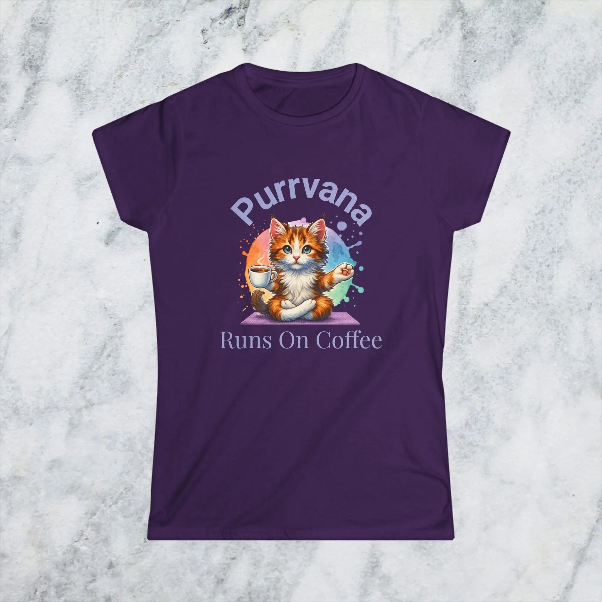 Purrvana Cat Yoga Coffee Shirt – Funny Cat Lover Gift for Coffee Addicts Printify