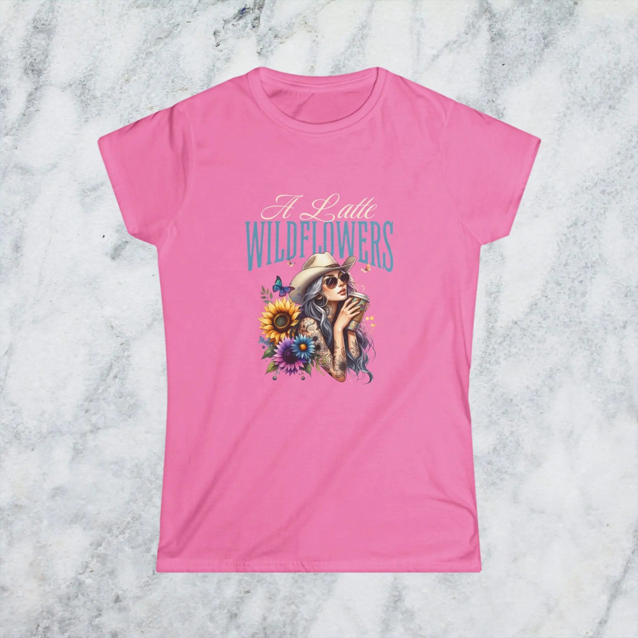 Women's Cowgirl Tee — 'A Latte Wildflowers' Cowboy Hat Coffee Sunflowers Design Printify