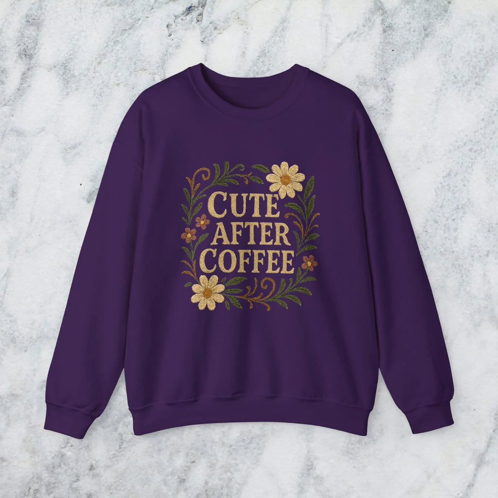 Cute After Coffee Floral Sweatshirt — Faux Embroidery Crewneck - Boldly Bitter Company