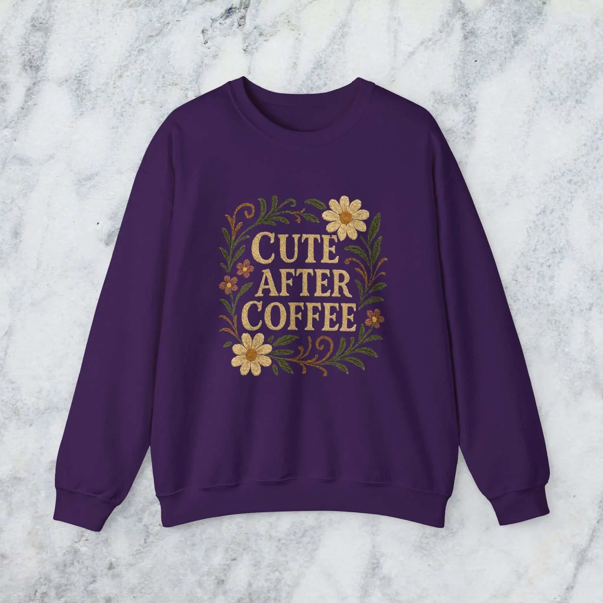 Cute After Coffee Floral Sweatshirt — Faux Embroidery Crewneck - Boldly Bitter Company