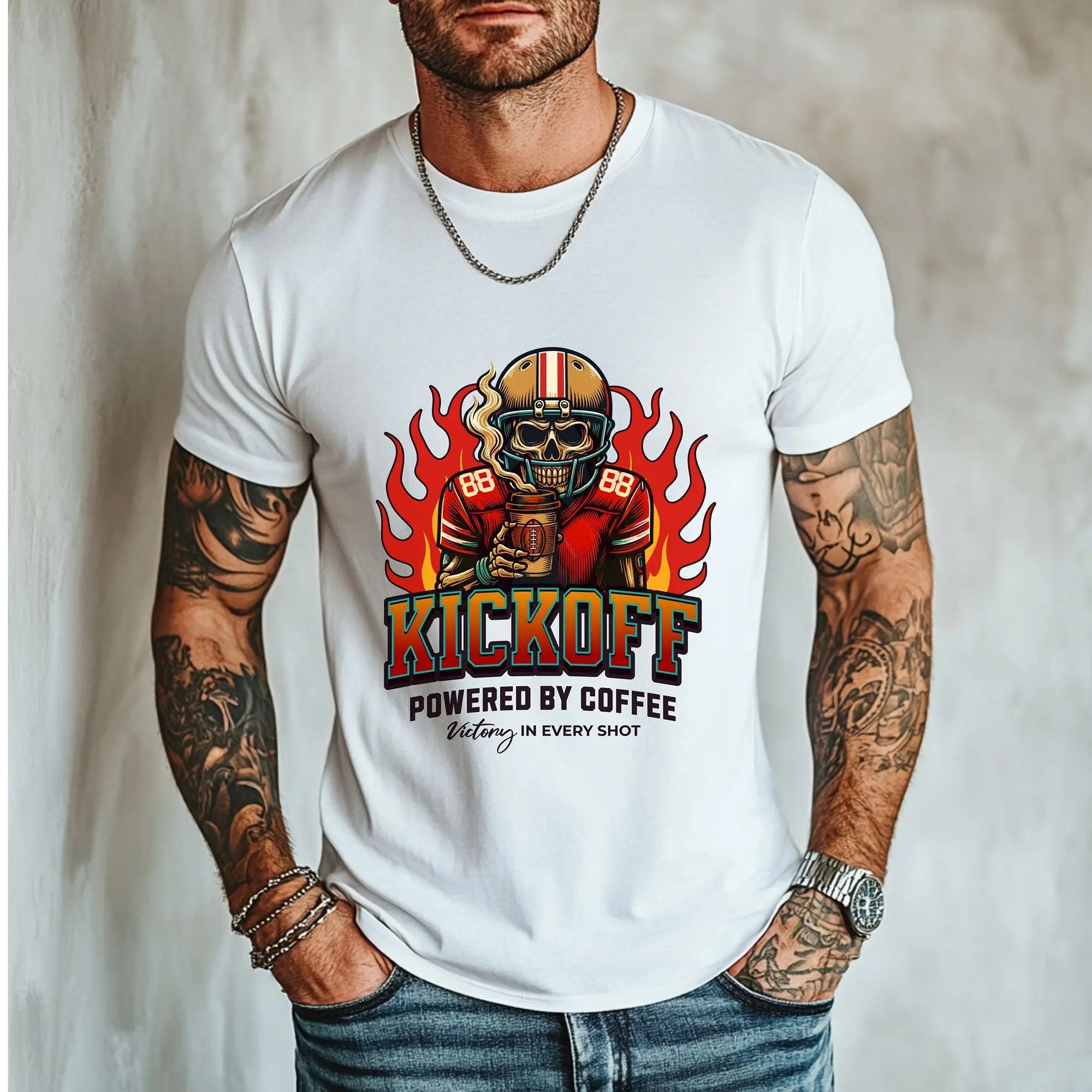 Kickoff Powered by Coffee T-Shirt Printify