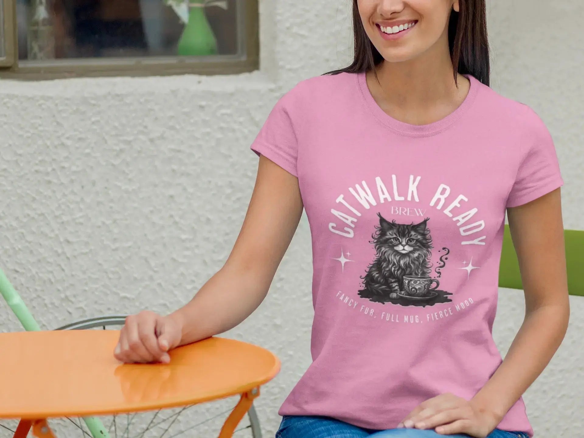 Catwalk Ready Shirt -  Fancy Fur, Full Mug, Fierce Mood Classy Coffee Cat Tee Printify