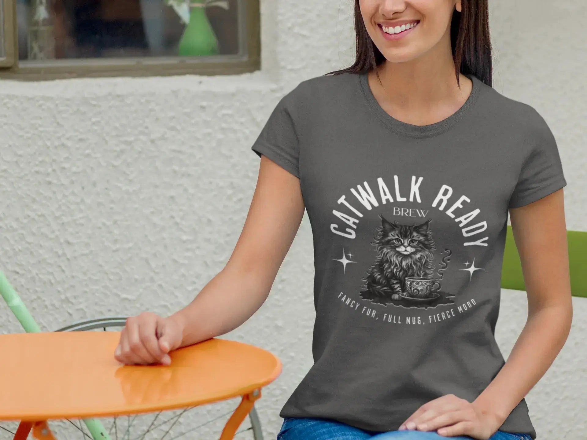 Catwalk Ready Shirt -  Fancy Fur, Full Mug, Fierce Mood Classy Coffee Cat Tee Printify