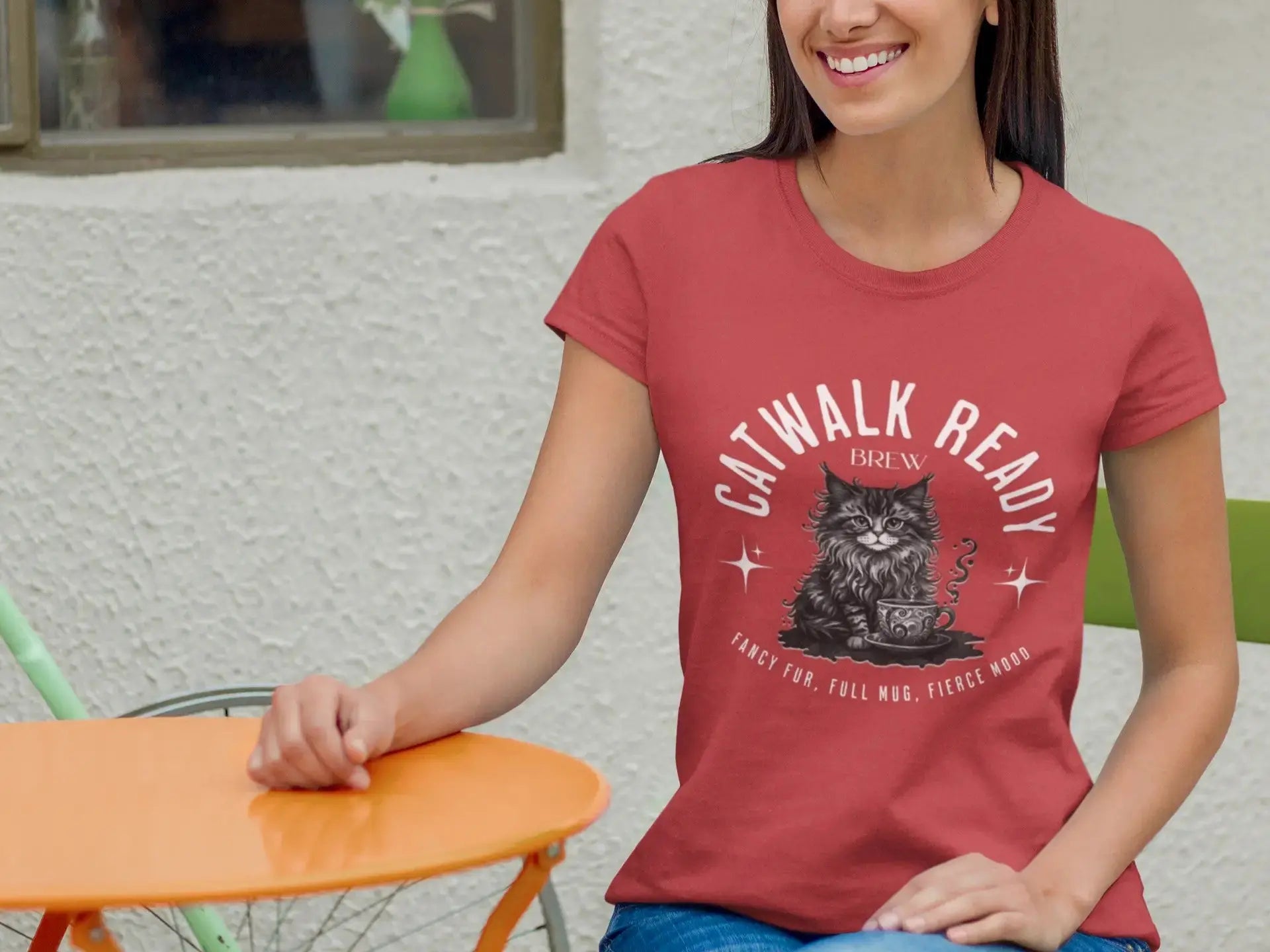 Catwalk Ready Shirt -  Fancy Fur, Full Mug, Fierce Mood Classy Coffee Cat Tee Printify