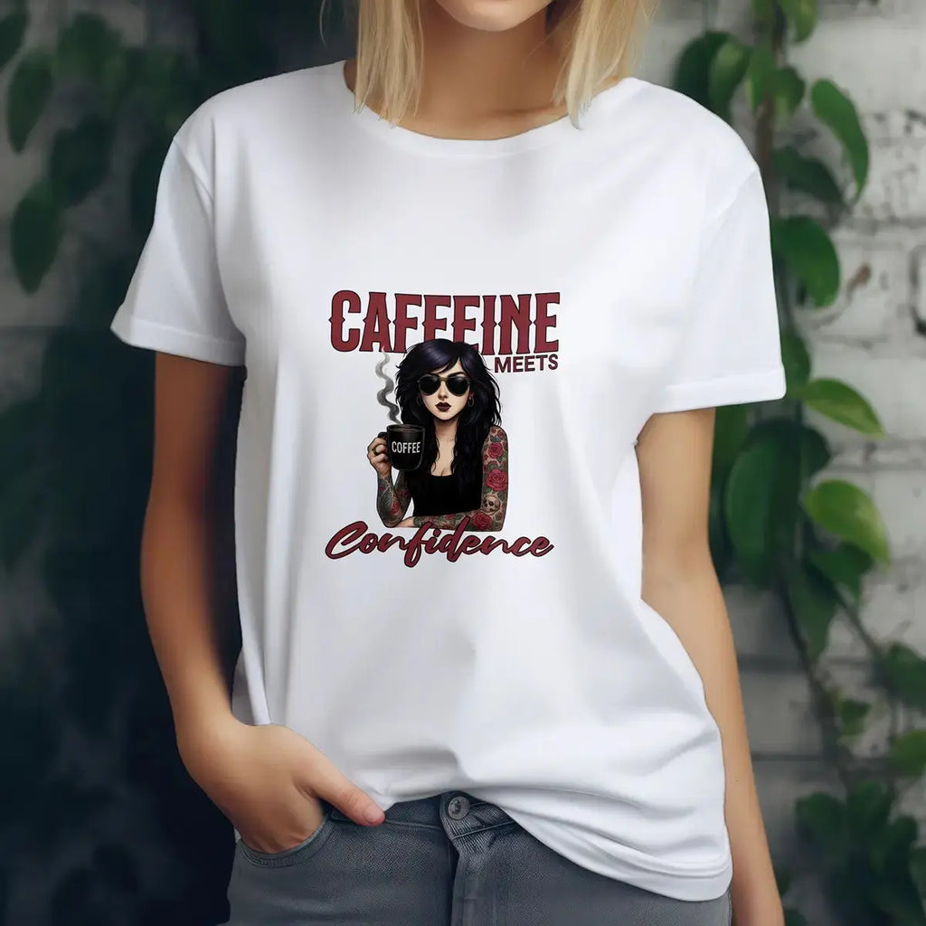 Caffeine Meets Confidence T-Shirt Tattoo Woman Caffeine Confidence Design Printify