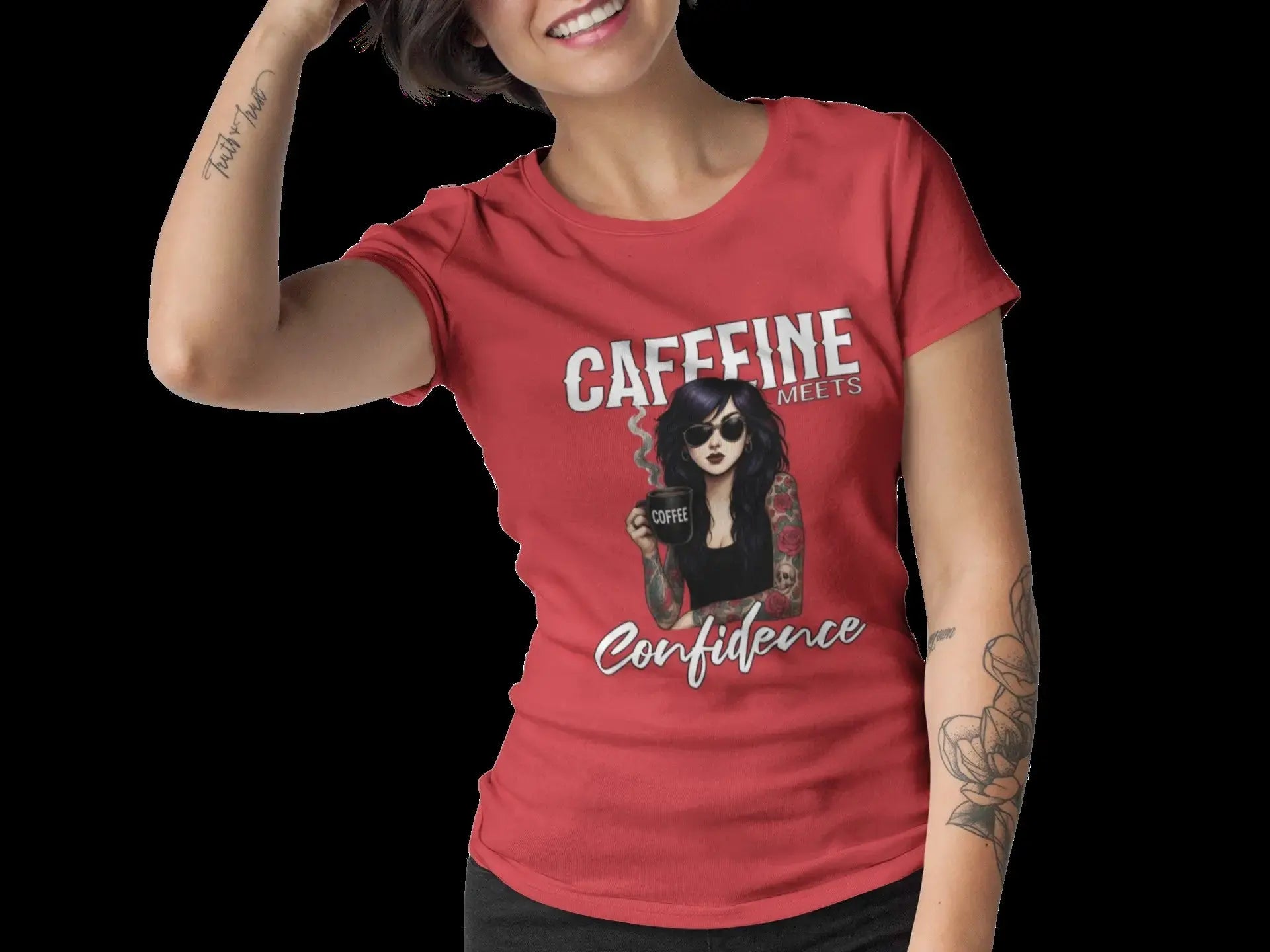Caffeine Meets Confidence T-Shirt Tattoo Woman Caffeine Confidence Design Printify