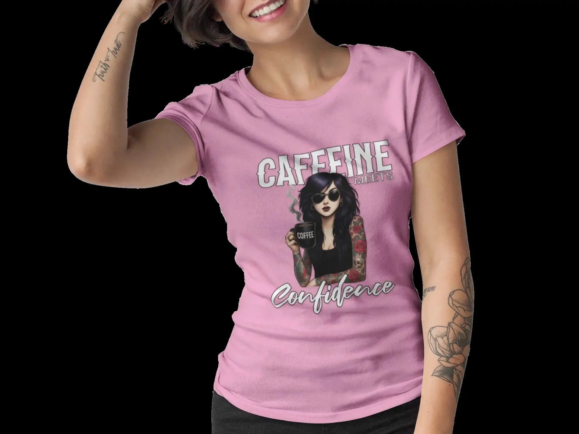 Caffeine Meets Confidence T-Shirt Tattoo Woman Caffeine Confidence Design Printify