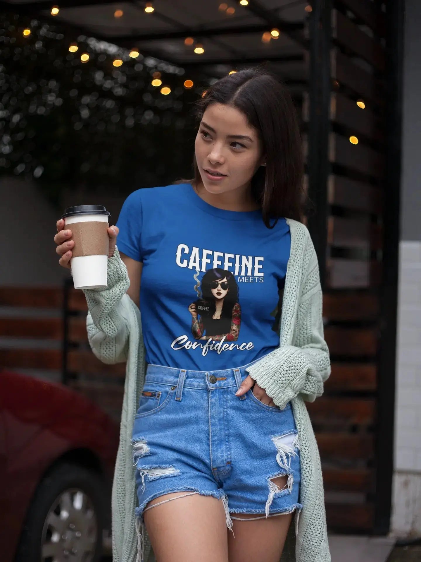 Caffeine Meets Confidence T-Shirt Tattoo Woman Caffeine Confidence Design Printify