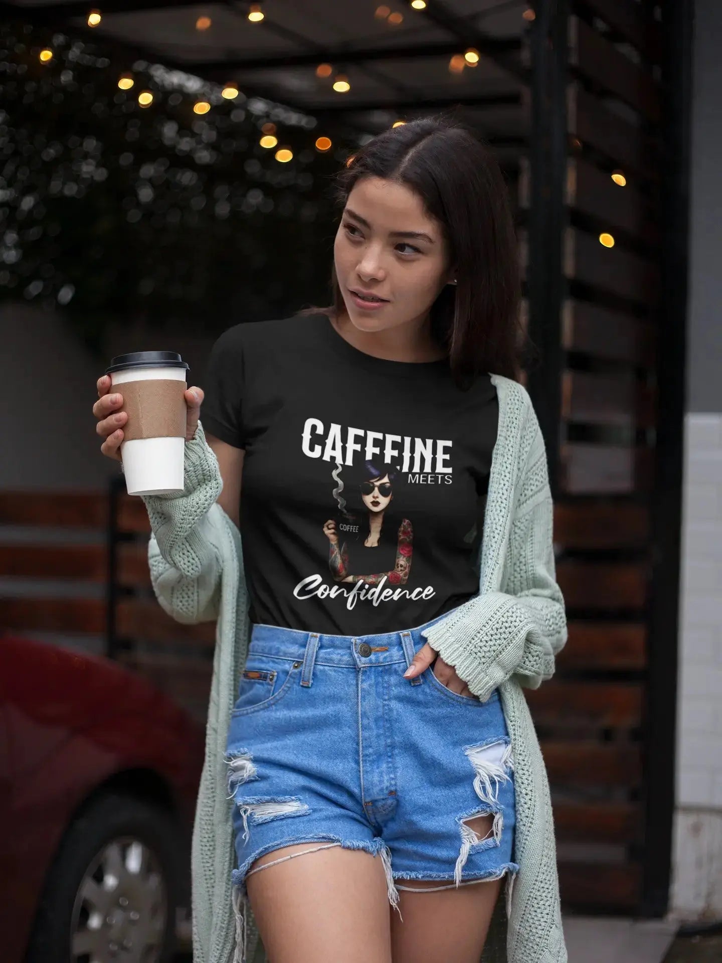 Caffeine Meets Confidence T-Shirt Tattoo Woman Caffeine Confidence Design Printify