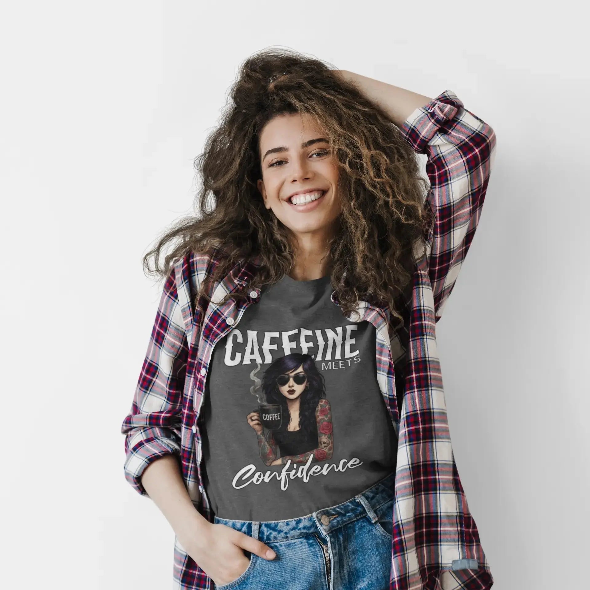 Caffeine Meets Confidence T-Shirt Tattoo Woman Caffeine Confidence Design Printify