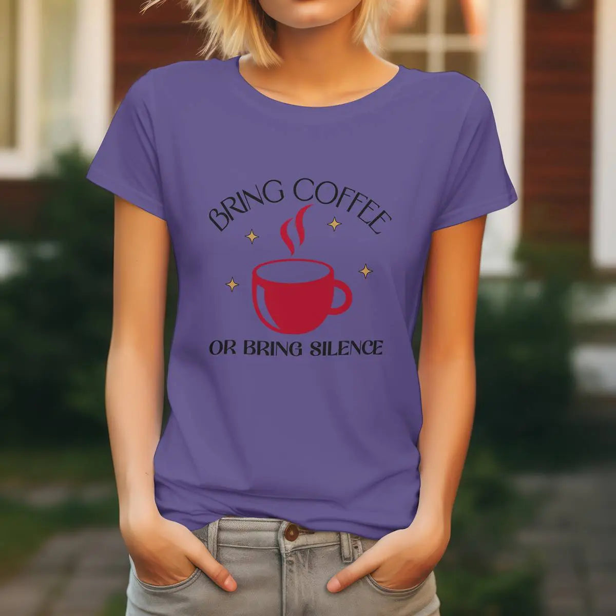 Bring Coffee Tee - Bring Silence T-Shirt – Funny Coffee Cup Graphic Tee Printify