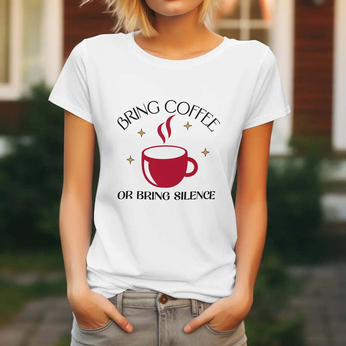 Bring Coffee Tee - Bring Silence T-Shirt – Funny Coffee Cup Graphic Tee Printify